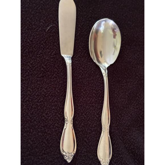 Oneida Community Chatelaine Stainless Flatware one Sugar Spoon  One Butter Knife - Picture 9 of 10